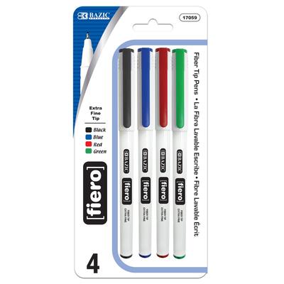 Bazic Fiero Assorted Color Fiber Tip Fineliner Pen 4ct