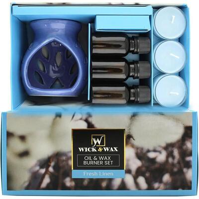 Wick & Wax Oil & Wax Burner Set Fresh Linen