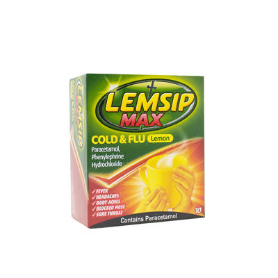 LEMSIP MAX LEMON COLD & FLU SACHETS 10'S