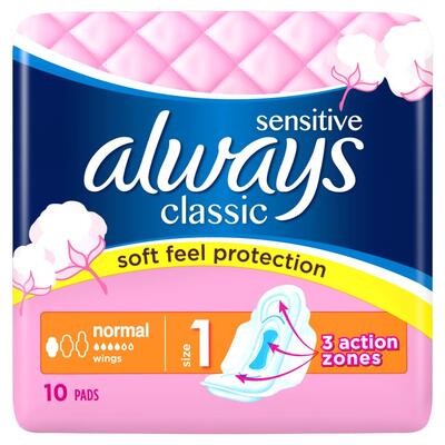 Always Classic  Sensitive With Wings Normal 10 count