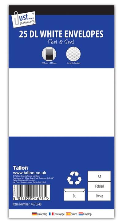 Tallon Just Stationery DL White Peel & Seal Envelopes 25 count