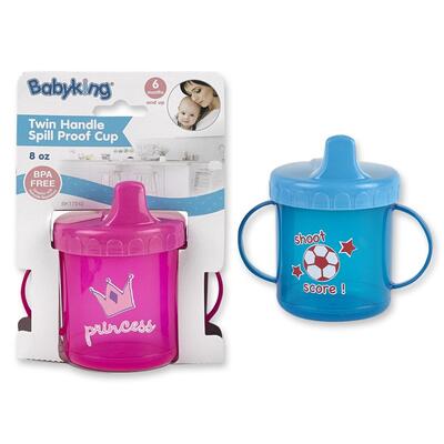 Baby King Twin Handle Spill Proof Cup Assorted 8oz