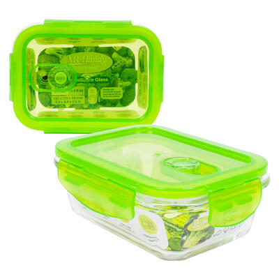 DNR Green Glass Food Container Rectangular 12oz