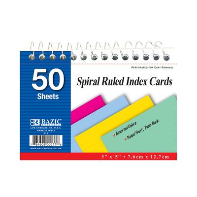 Bazic  Spiral Bound Ruled Index Cards 50 Sheets