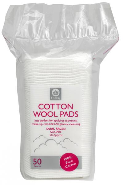 Fitzroy Cotton Wool Pads Dual Faced Square 50 count