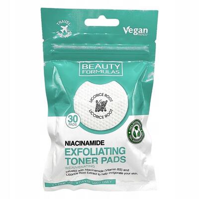 Beauty Formulas Exfoliating Toner Pads Niacinamide Pads 30 count