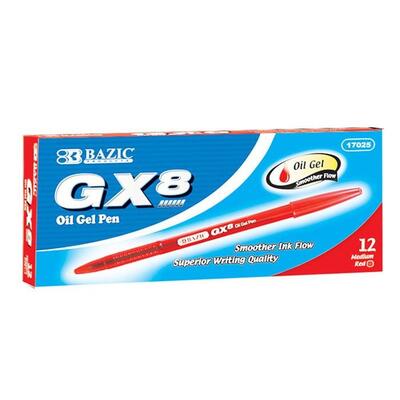 Bazic GX8 Oil Gel Pens Red 12ct