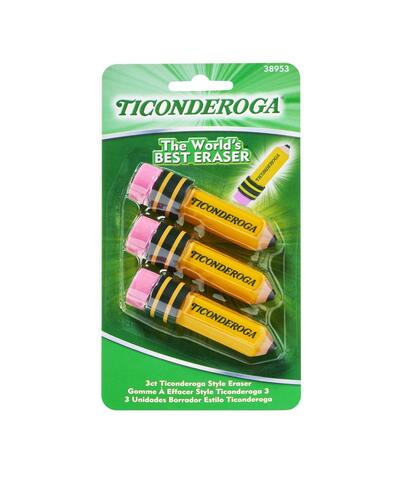 Ticonderoga Pencil Shaped Eraser 3 ct