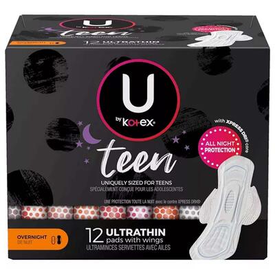 Kotex Teens Ultra Thin Pads With Wings Overnight 12 Count