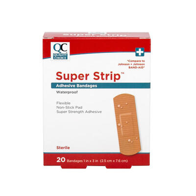 QC Super Strip Adhesive Bandages 2.5cm x 7.6cm 20ct