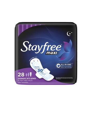 Stayfree Ultra Thin Pads With Wings Overnight Night-guard Zone 28 count