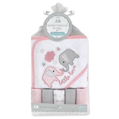 DIS Petite L'amour Baby Girls Hooded Towel & 5 Washcloths Pink