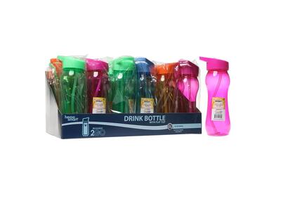 Plastic Water Bottle With Flip Up Straw Assorted Colors 650ml