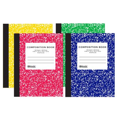 Bazic W/R Asst Color Marble Composition Book 100Ct