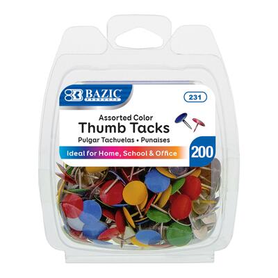 Bazic Thumb Tacks Assorted Color 200 ct