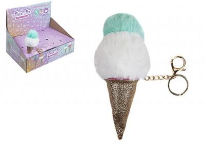 18x8cm Double Scoop Pom Pom Ice Cream Cone Keyring