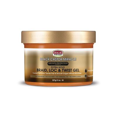 African Pride Black Castor Oil Braid, Loc & Twist Gel Extra Hold 8oz