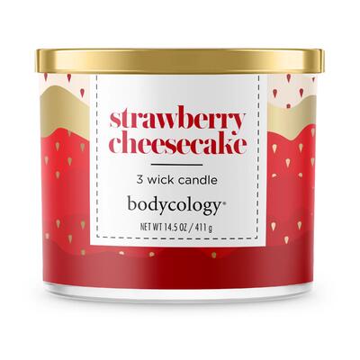 Bodycology Strawberry Cheesecake 3 Wick Candle 14.5oz