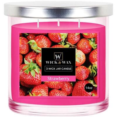 Wick & Wax 3 Wick Candle Jar Strawberry 14oz