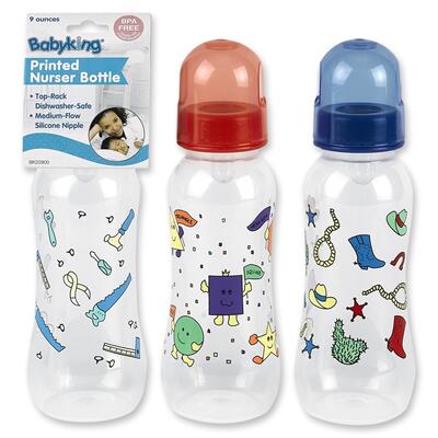 Baby King Grip Printed Nurser Bottle Assorted 9oz 1 count