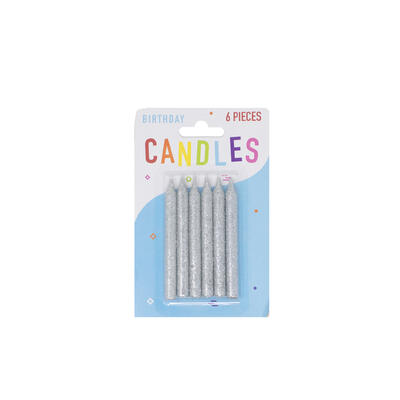 DNR Birthday Candles Silver 6 ct