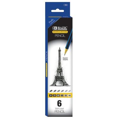 Bazic Drawing & Sketching Soft Lead Pencils, 8B, 7B, 6B, 4B, 2B, HB 6 Pack