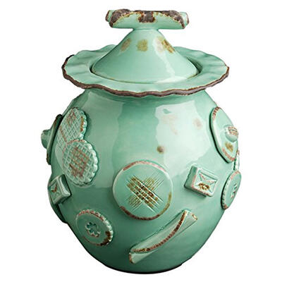 Caramel Creamic Ceramica Cookie Jar Aqua Green 9.5x12H