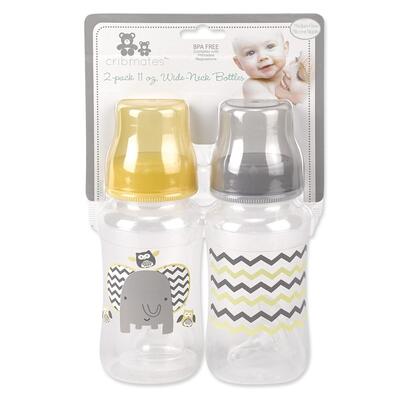 Cribmates Wide-Neck Bottle Elephant Zigzag Grey & Yellow 11oz 2 pack