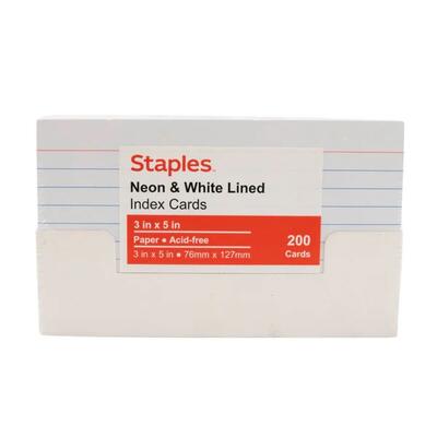 Staples Neon & White Lined Index Cards 200ct