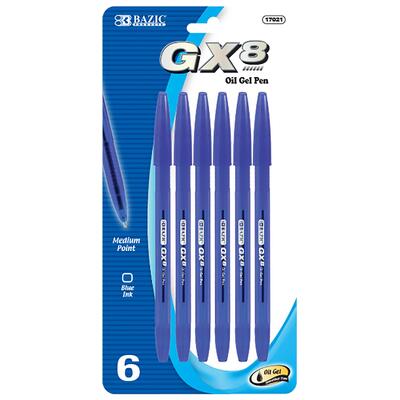 Bazic Gx-8 Blue Oil-Gel Ink Pen 6 ct