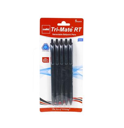 Cello Tri-Mate Retractable Black Ball Pen 5 pack