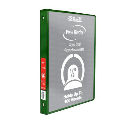 Bazic 1/2'' 3-Ring View Binder with 2-Pockets Green
