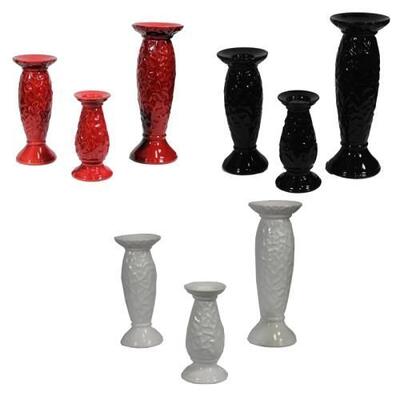 3pc Creamic Pillar Candle Holder Assorted