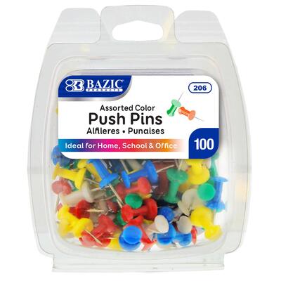 Bazic Push Pins Assorted Color 100 ct