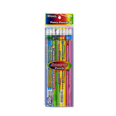 Bazic Reward and Incentive Wood Pencils with Eraser 8ct