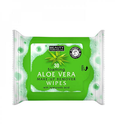 Beauty Formulas Foaming Aloe Vera Make-Up Remover Wipes 30 count