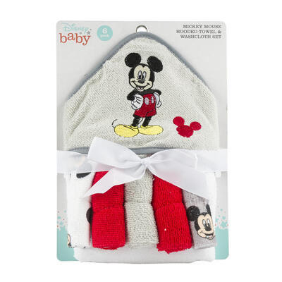 Disney Baby Mickey Mouse Hooded Towel & Washcloth 6 pieces