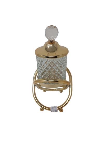 Gold With Clear Crystal Ribbed Glass With Cover Candle Holder 1 count