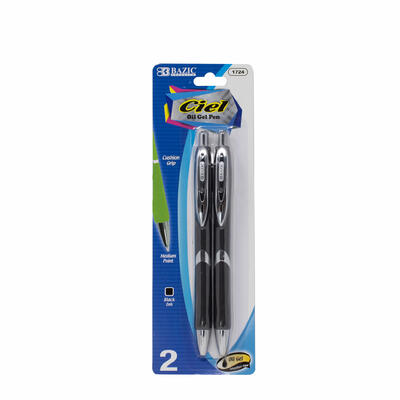 Bazic Ciel Oil Gel Ink Retractable Pens Black 2 ct