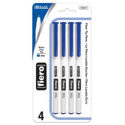 Bazic Fiero Fiber Tip Fineliner Pen Blue  4 ct