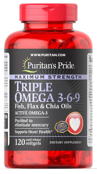 Puritan's Pride Maximum Strength Triple Omega 3-6-9  120 Softgels