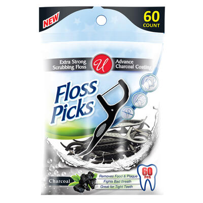 U Charcoal Floss Picks 60ct