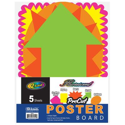 Bazic Fluorescent Pre Cut Poster Board Shapes 5 Sheets