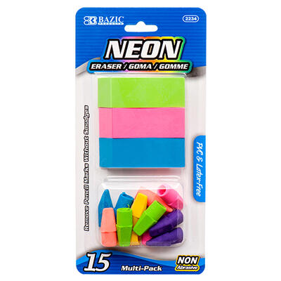 Bazic Neon Eraser Set 15pk