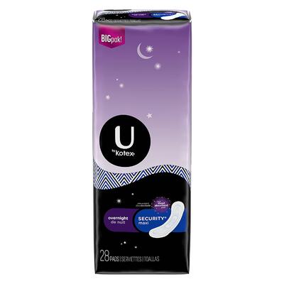 U by Kotex Security Maxi Pad Without Wings Unscented Overnight 28 count