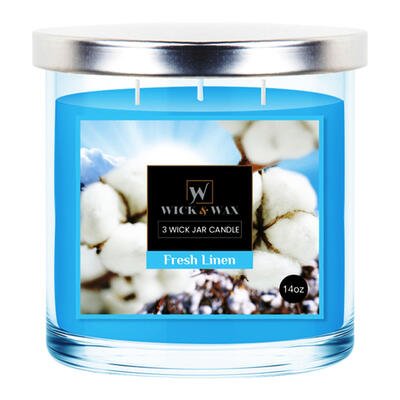 Wick & Wax 3 Wick Jar Candle Fresh Linen 14oz