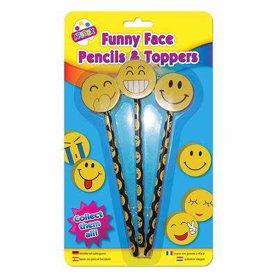 Funny Eraser Top Pencils Mix of 3 designs