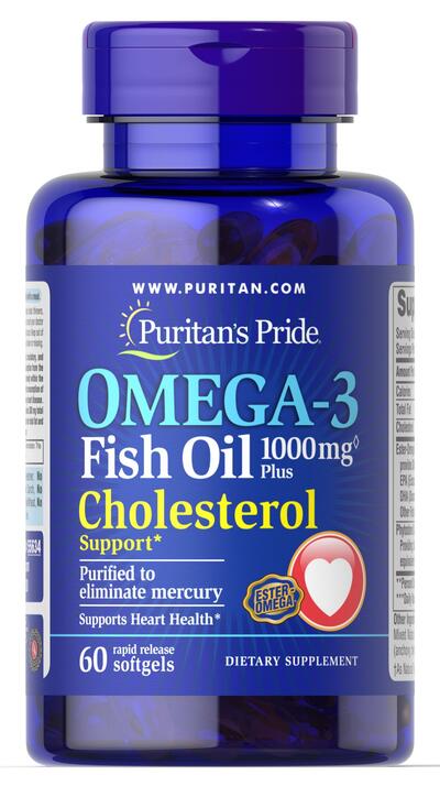 Puritan's Pride Omega-3 Fish Oil Plus Cholesterol Support-60 Softgel 1000mg