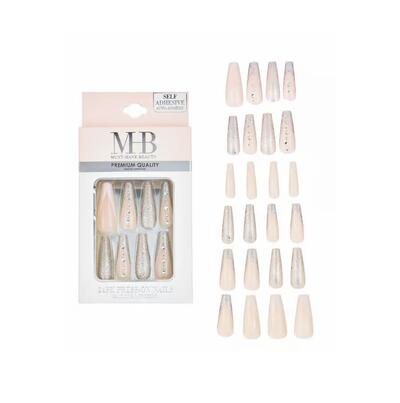 Coffin Shape Silver Fauxnail With Stone 24pc