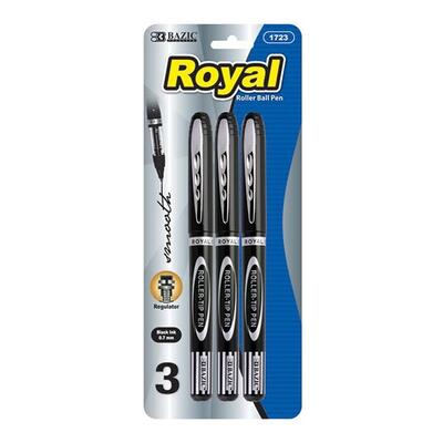 Bazic Royal Black Rollerball Pen 3 Pack